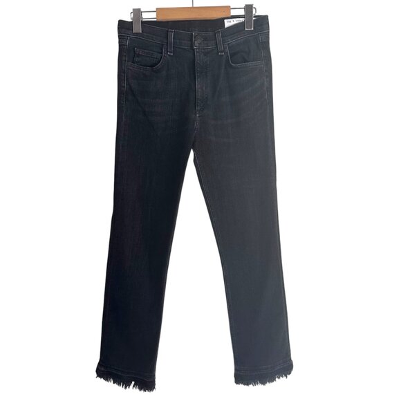 Rag and Bone Hana Mini Flare Cropped Frayed Hem Jeans Black Croyden in Size 28 - Picture 2 of 8